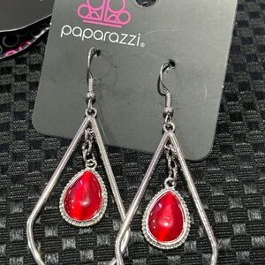 Paparazzi Silver and Red Teardrop Earrings. Ethereal Elegance